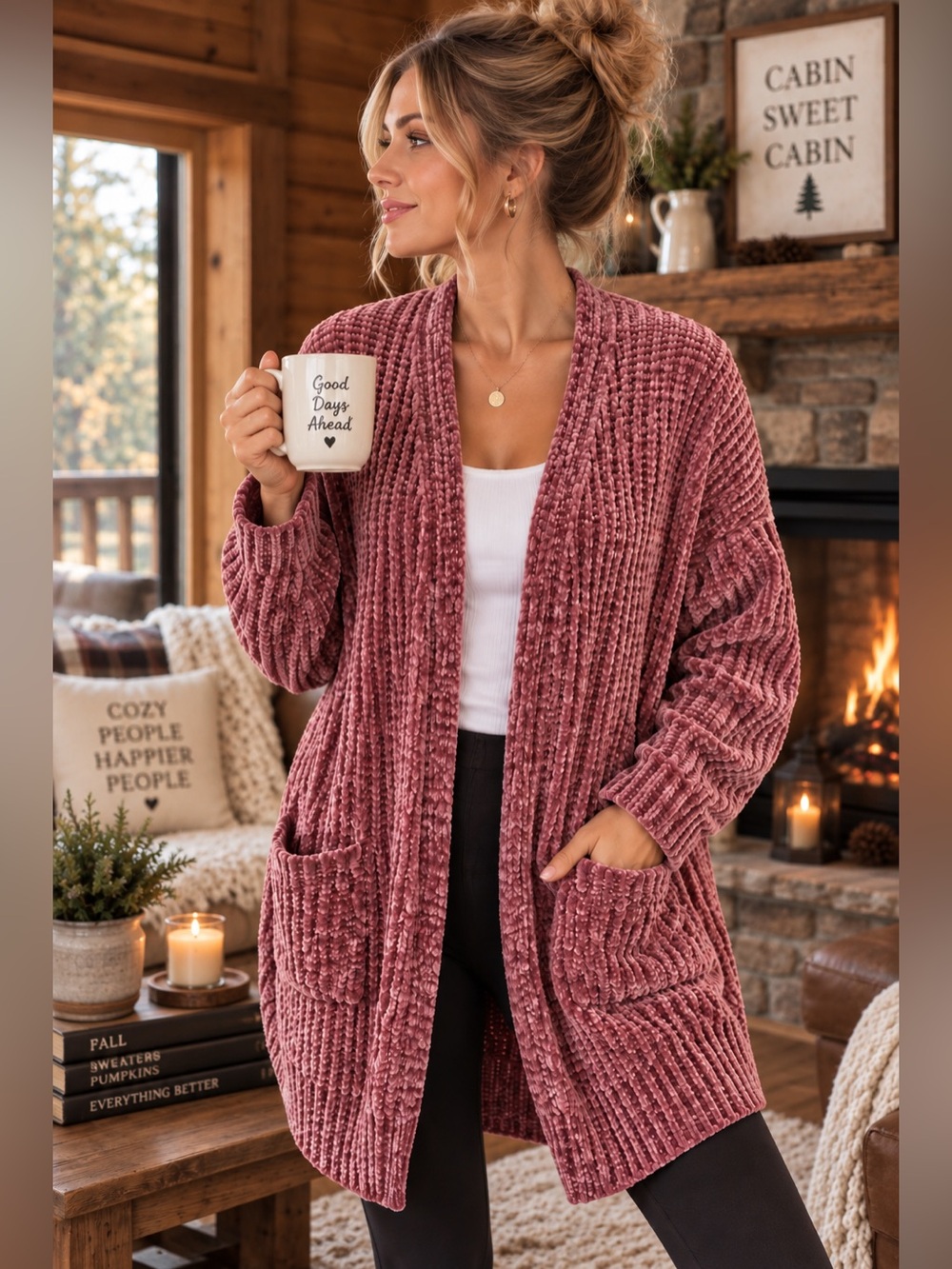 Shop The Mint Dusty Rose Chenille Long Open Cardigan Sweater Size S